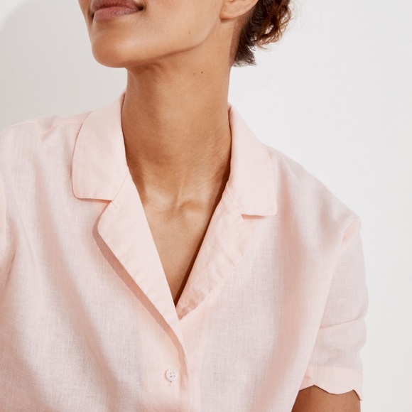 NWT Linen/Cotton Scalloped Pink short sleeve sleep shirt haven well within M - Picture 2 of 5